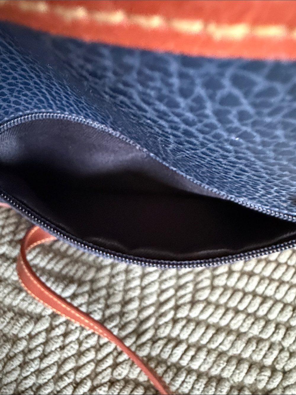 Dooney & Bourke Navy and Brown Pebbled Leather Satchel - Picture 6 of 10